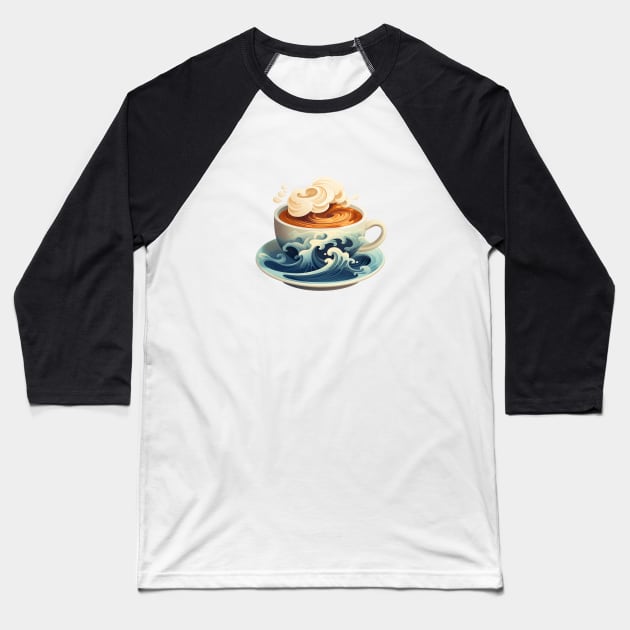 Coffee cup with ocean waves Baseball T-Shirt by bigmomentsdesign
